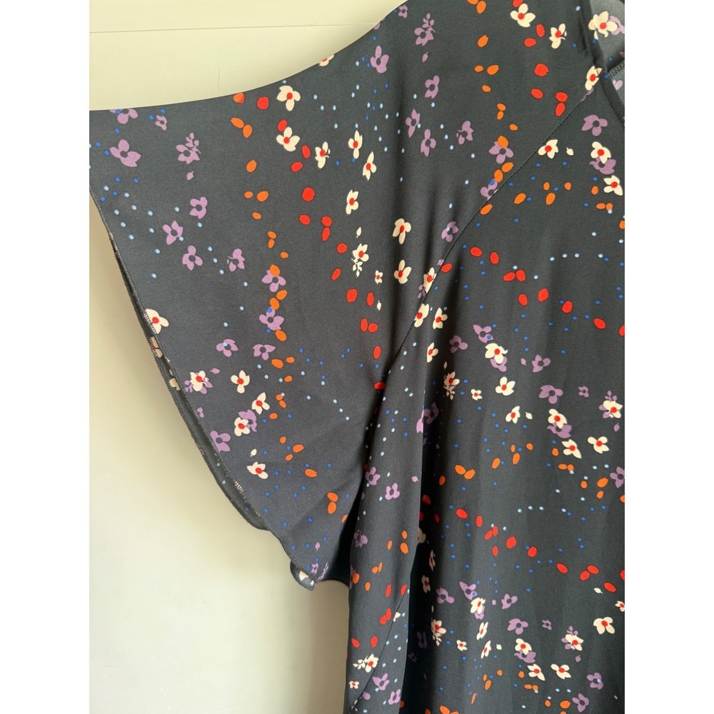 Cabi Womens Floral Flutter Sleeve Shift Dress Black Multi Color Ruffle Hem M - Picture 6 of 10